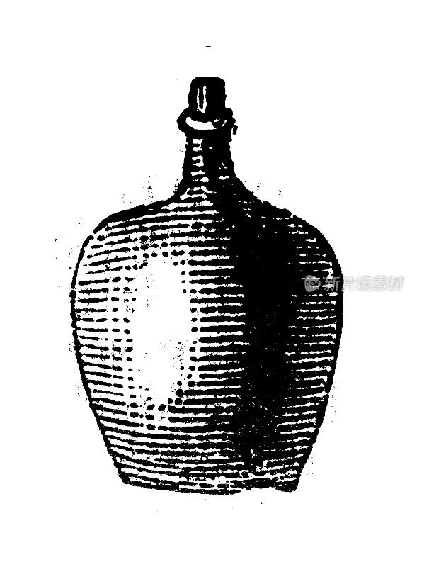 古董雕刻插画:Demijohn, carboy